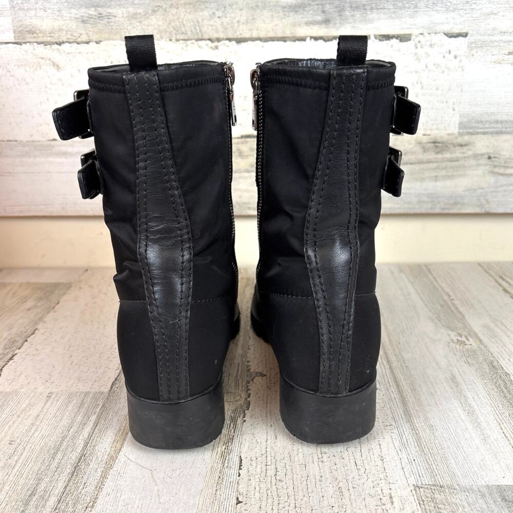 Prada 10 Black Leather Biker Moto Boots Mid Calf Buckle Zip Designer Luxe - Picture 4 of 11